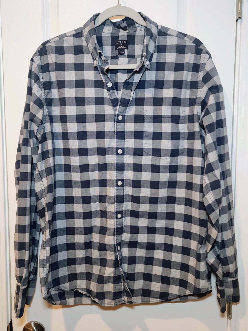 J. Crew Men’s Navy and White Gingham Button-Down Shirt